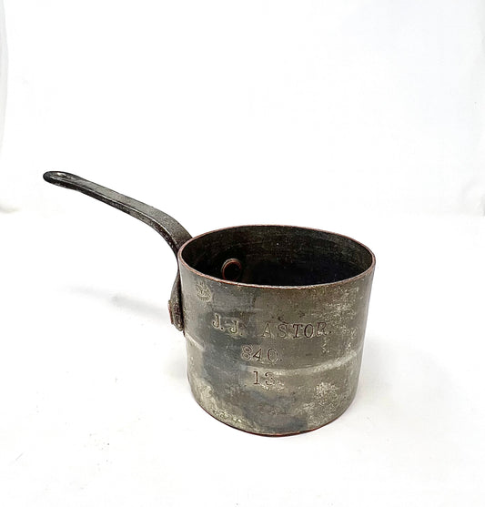 For the Elite collector! Personally owned name stamped small cooking pot from the John Jacob Astor IV Mansion. “Astor’s Last Supper?” Small size.