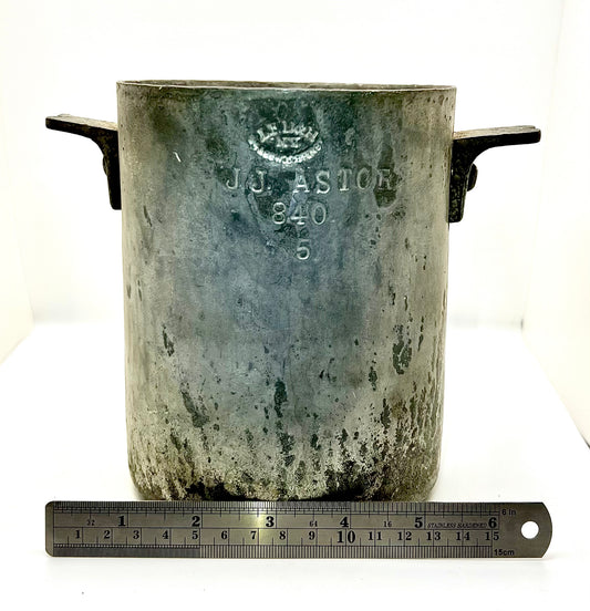 SOLD! John Jacob Astor IV personally owned cooking pot (1 of 3, small size) with name stamp.