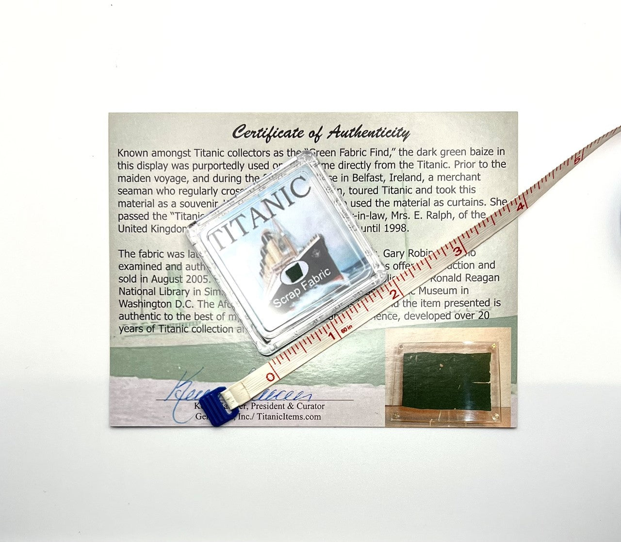 Authentic Titanic Fabric Artifact in Square Display with Stand